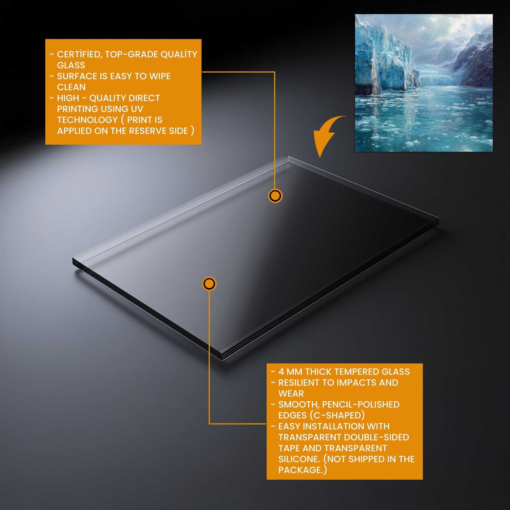 Arctic Glacier Glass Kitchen Backsplash: Tempered Glass Stove Splashback