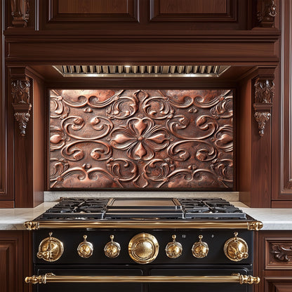 Copper-Effect Tempered Glass Backsplash: Rustic Kitchen Decor