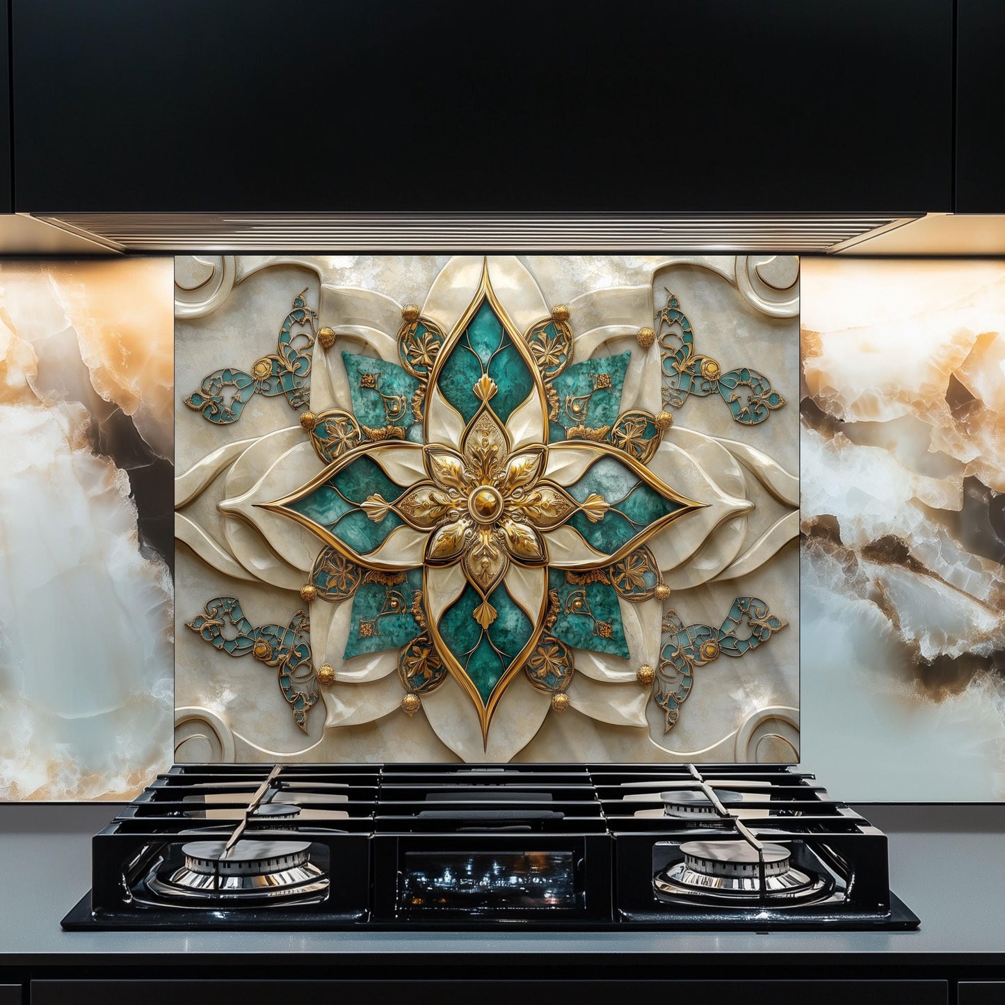 Moroccan Style Tempered Glass Kitchen Backsplash, Traditional Tile Mosaic Art, Custom Size Design