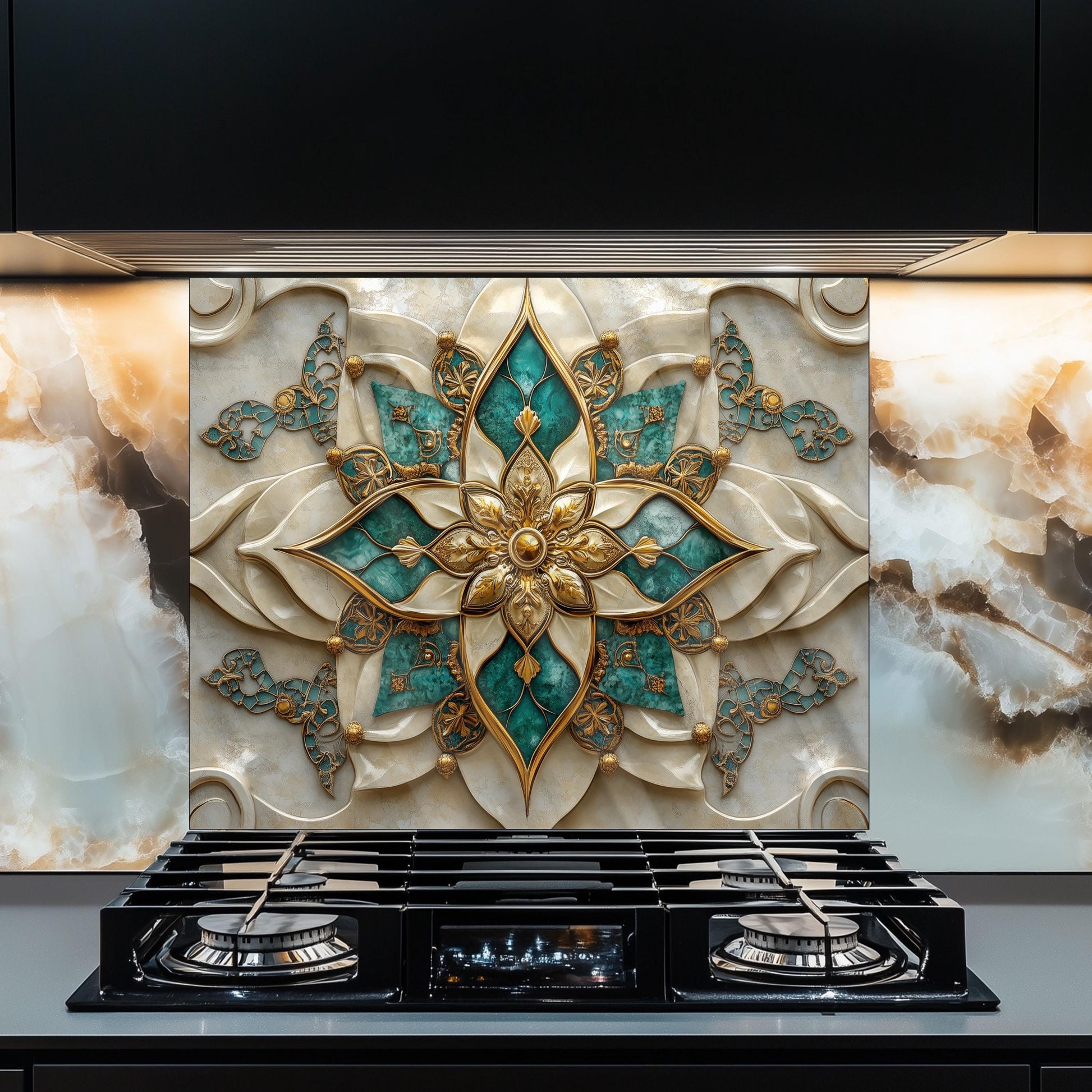 Moroccan Style Tempered Glass Kitchen Backsplash, Traditional Tile Mosaic Art, Custom Size Design