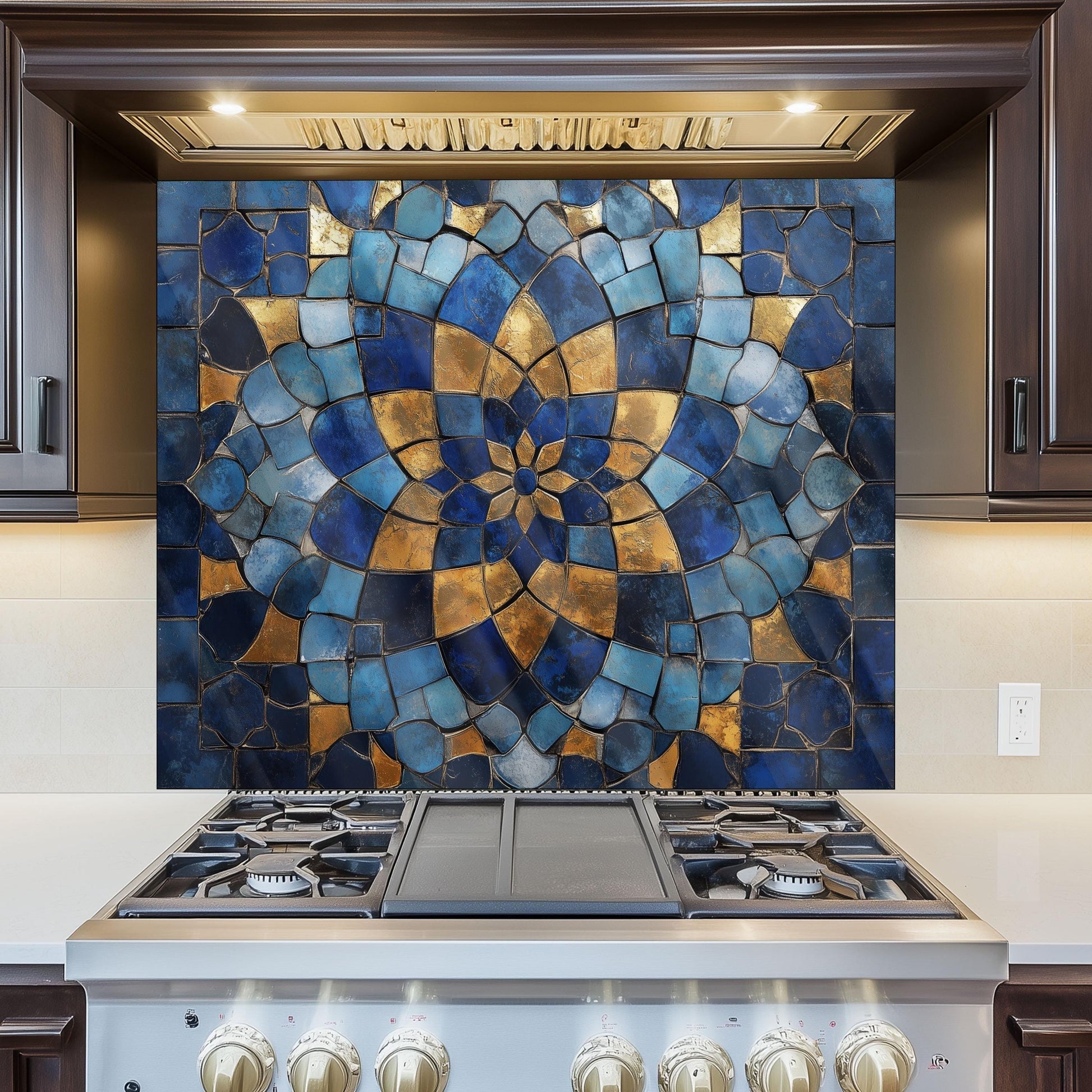 Moroccan Tempered Glass Backsplash, Artistic Geometric Stove Guard, Heat Resistant Easy Clean Art