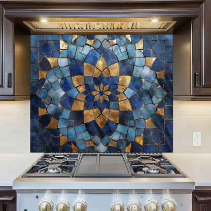 Moroccan Tempered Glass Backsplash, Artistic Geometric Stove Guard, Heat Resistant Easy Clean Art