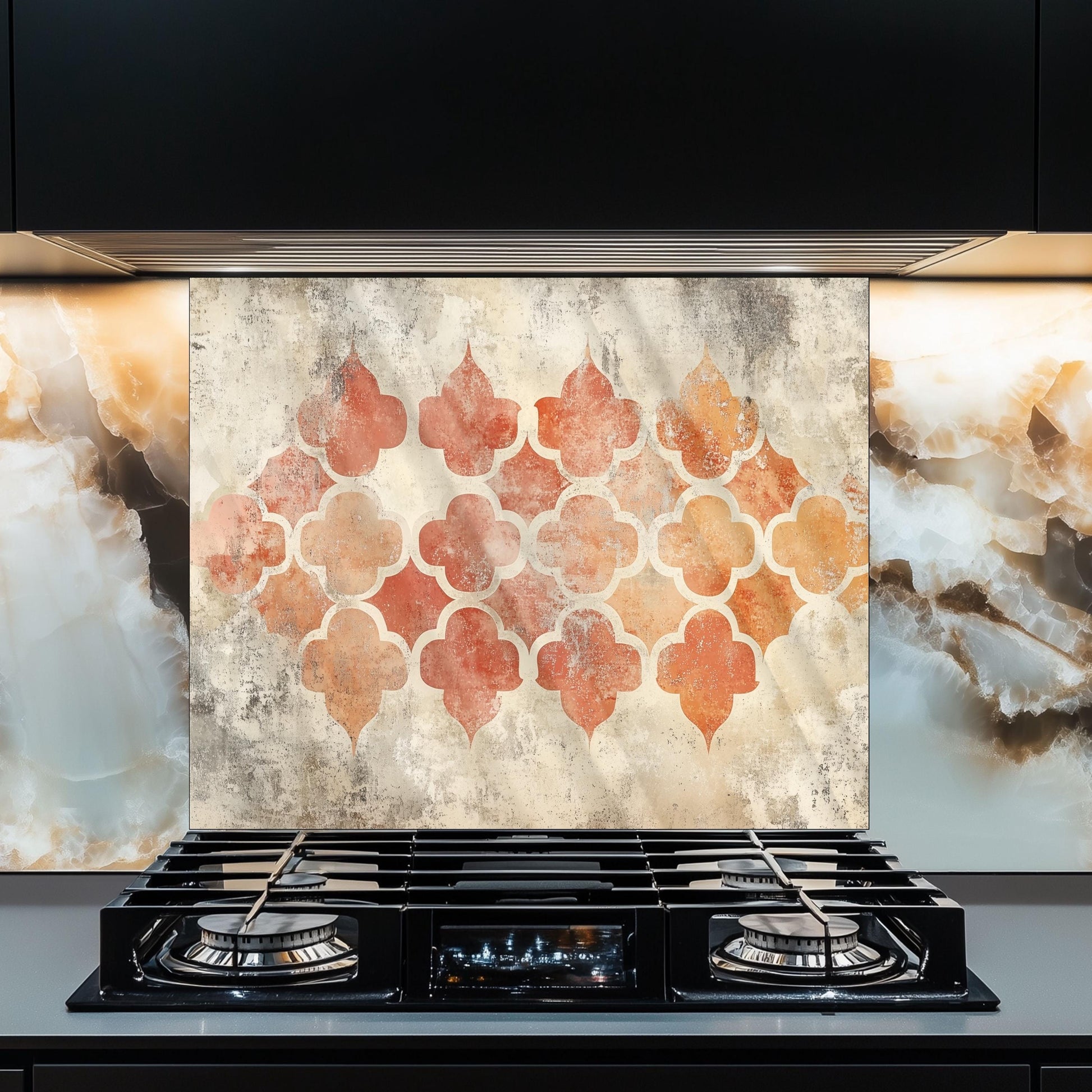 Moroccan Style Glass Backsplash, Geometric Tile Stove Guard, Heat Resistant Easy Clean Kitchen Art