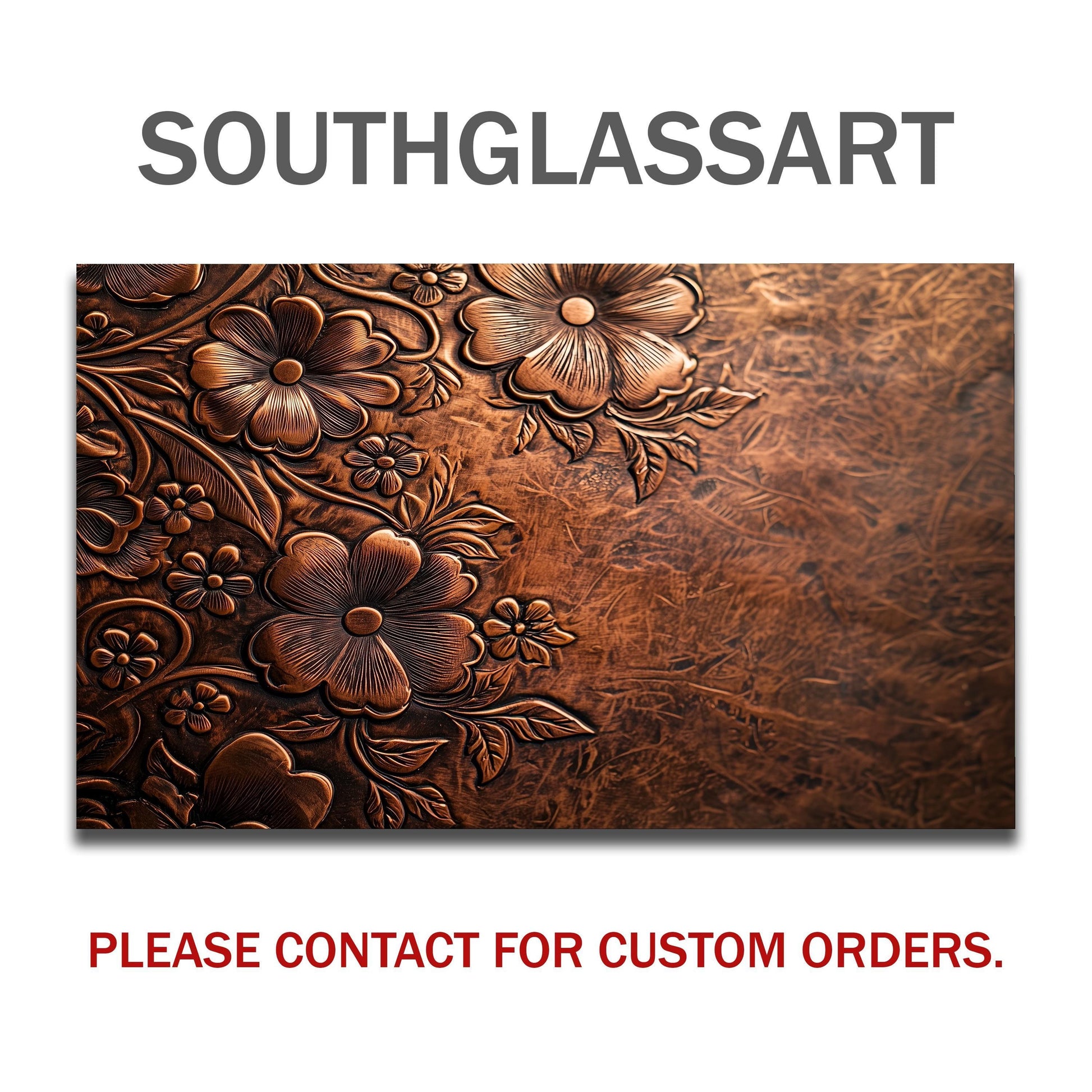 Embossed Floral Copper Glass Backsplash, Rustic Flower Stove Guard, Heat Resistant Kitchen Art