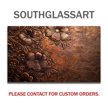 Embossed Floral Copper Glass Backsplash, Rustic Flower Stove Guard, Heat Resistant Kitchen Art