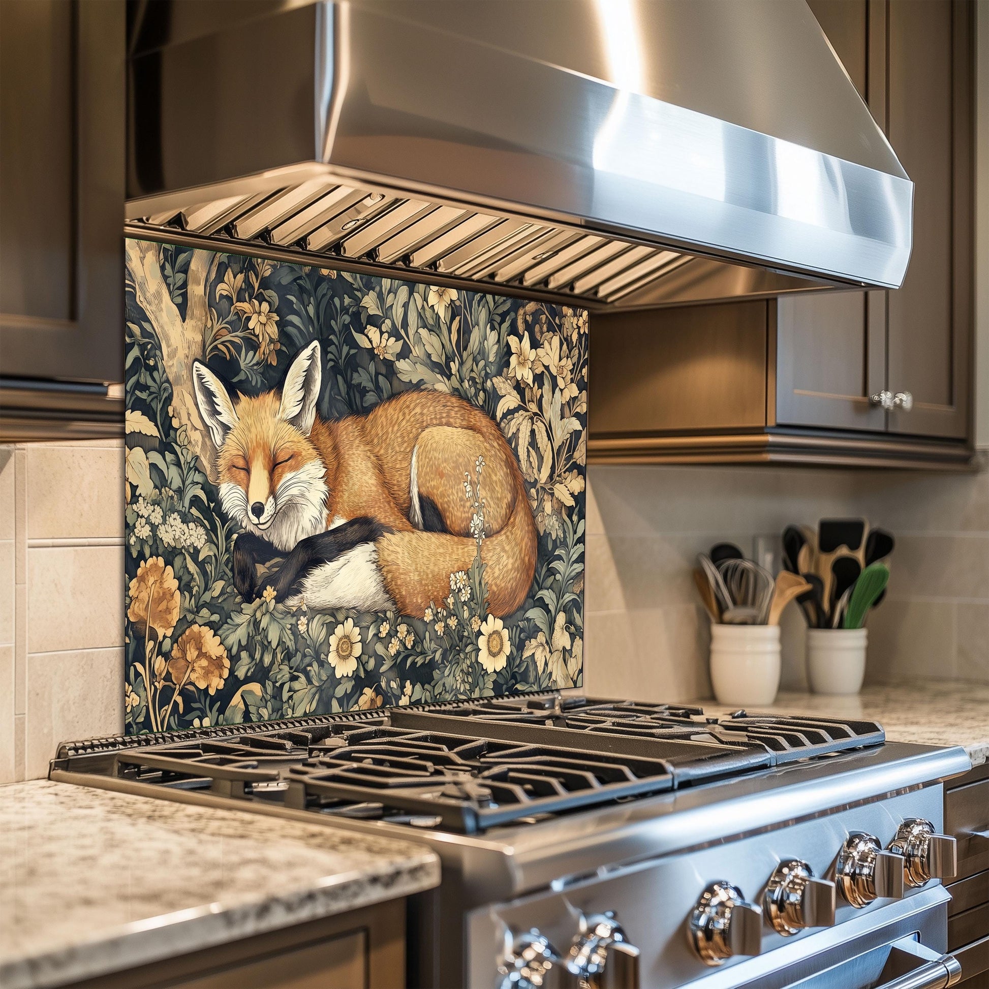 Fox Tempered Glass Kitchen Backsplash: Rustic Stove Decor