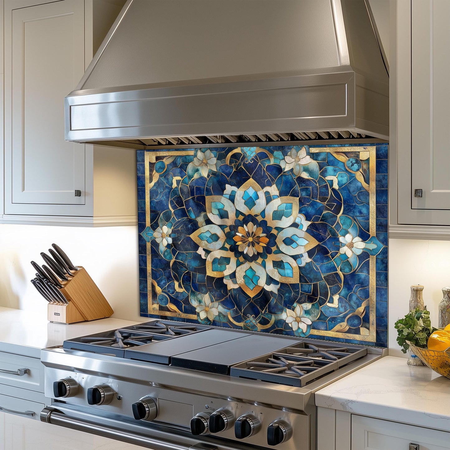 Moroccan Tempered Glass Kitchen Backsplash: Elegant Stove Wall Protection