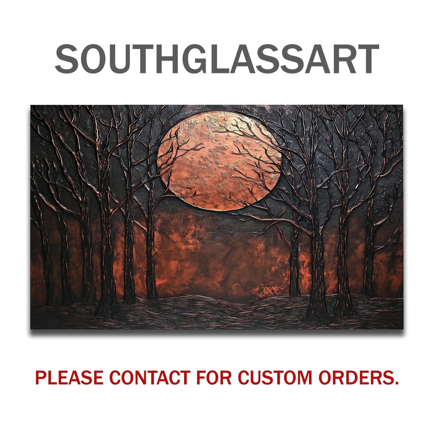 Moon Forest Glass Backsplash, Rustic Night Landscape Tempered Glass, Custom Size Design