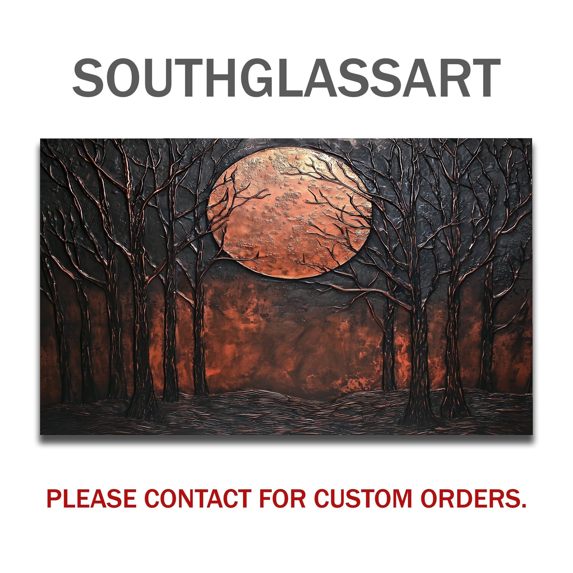 Moon Forest Glass Backsplash, Rustic Night Landscape Tempered Glass, Custom Size Design
