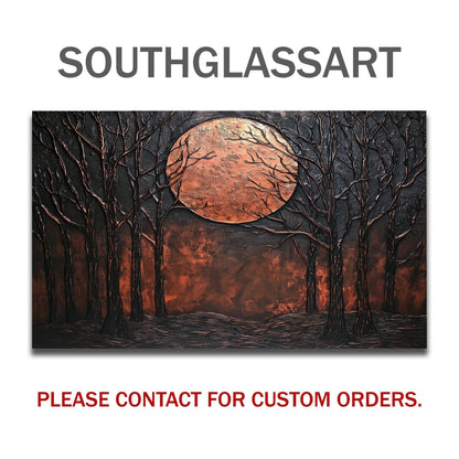 Moon Forest Glass Backsplash, Rustic Night Landscape Tempered Glass, Custom Size Design