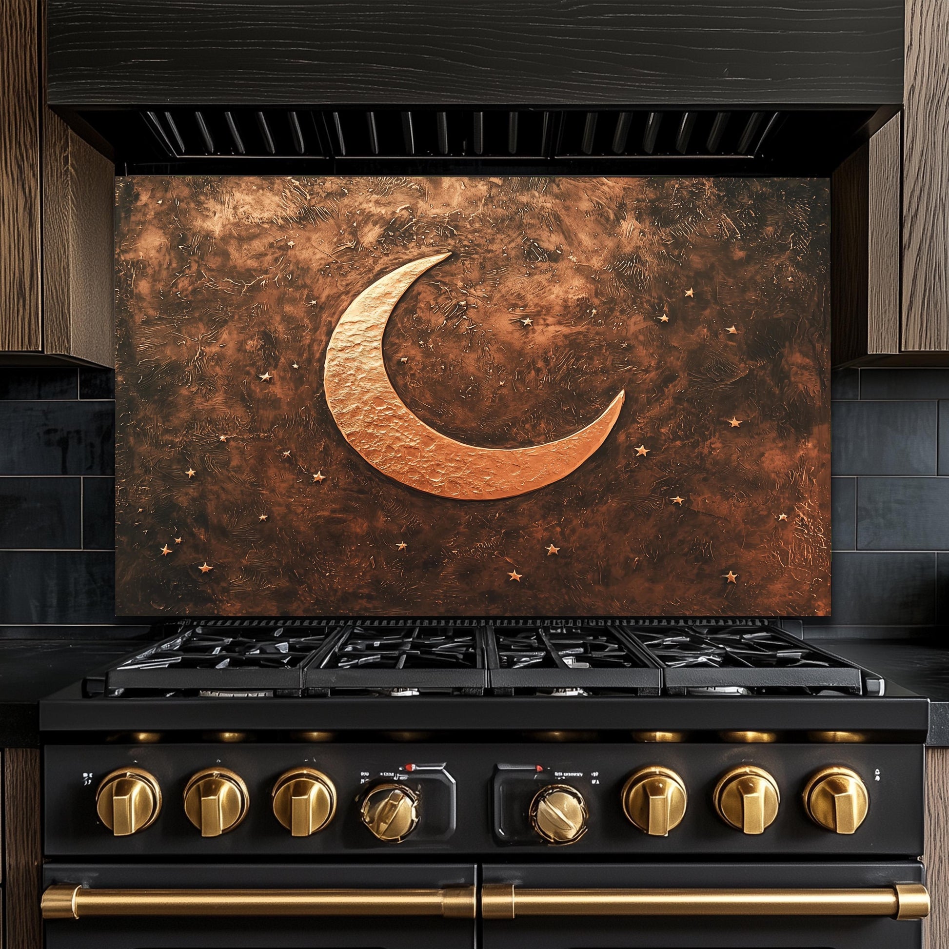 Copper Moon Tempered Glass Backsplash: Rustic Kitchen Decor
