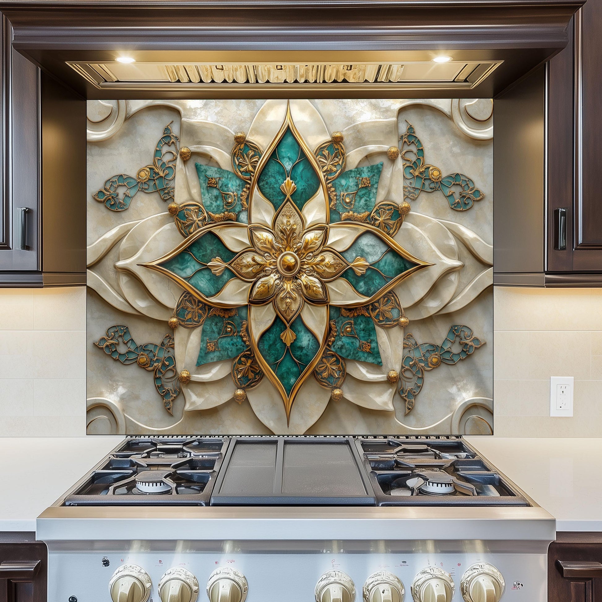 Moroccan Style Tempered Glass Kitchen Backsplash, Traditional Tile Mosaic Art, Custom Size Design