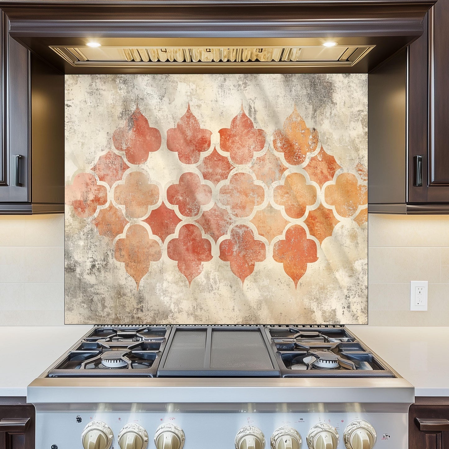 Moroccan Style Glass Backsplash, Geometric Tile Stove Guard, Heat Resistant Easy Clean Kitchen Art