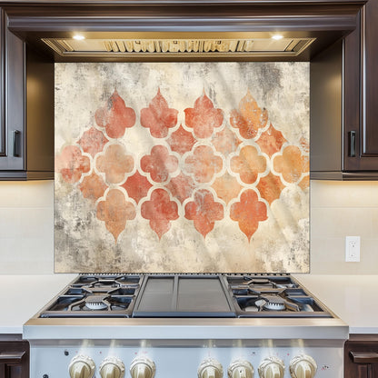 Moroccan Style Glass Backsplash, Geometric Tile Stove Guard, Heat Resistant Easy Clean Kitchen Art
