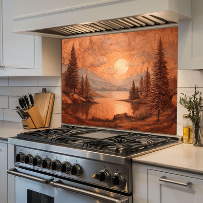 Tempered Glass Mountain & Deer Backsplash: Rustic Copper Kitchen Decor