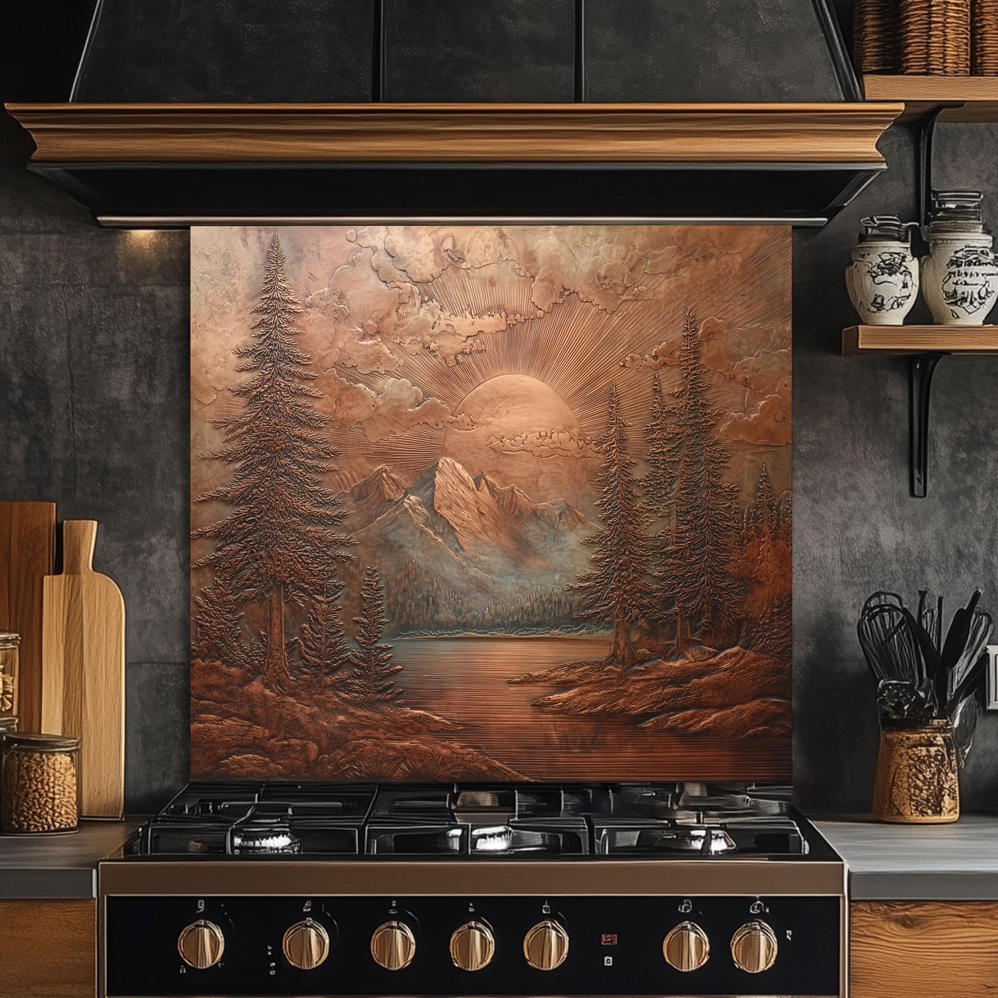 Mountain Landscape Kitchen Backsplash, UV Printed Tempered Glass Art, Custom Size Design
