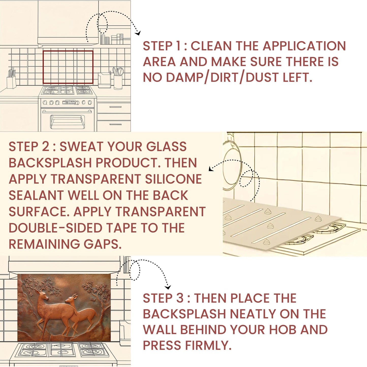 Copper Look Deer Backsplash: Tempered Glass Kitchen Stove Panel