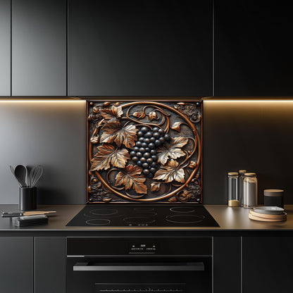 Glass backsplash with grapes, vineyard wall protector, rustic tempered glass backsplash, easy clean wall decor, heat-resistant glass kitchen protector, grape decor kitchen art, vineyard-inspired kitchen backsplash
