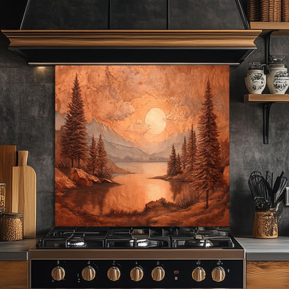 Tempered Glass Mountain & Deer Backsplash: Rustic Copper Kitchen Decor