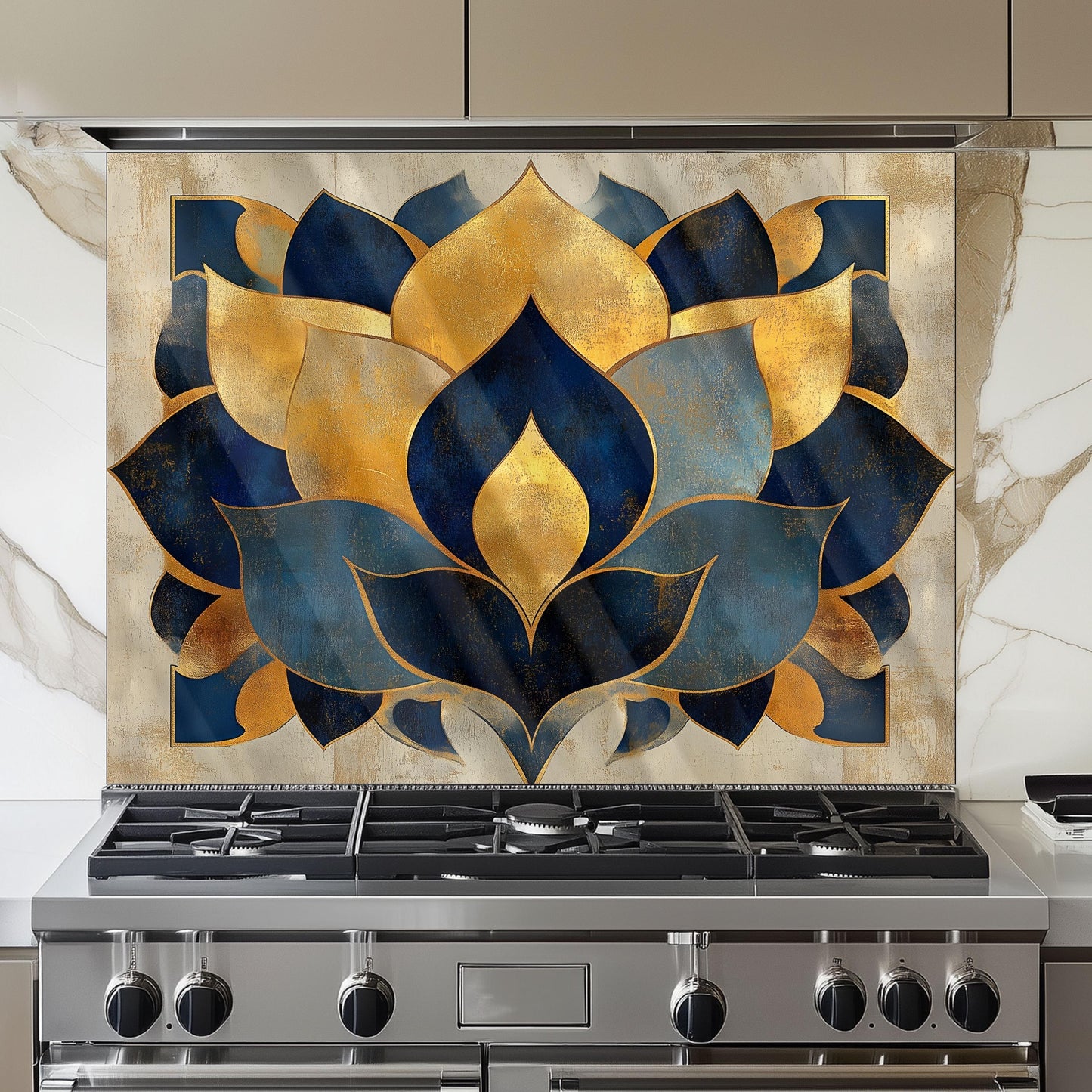Moroccan Tempered Glass Stove Backsplash: Artistic Kitchen Splashback
