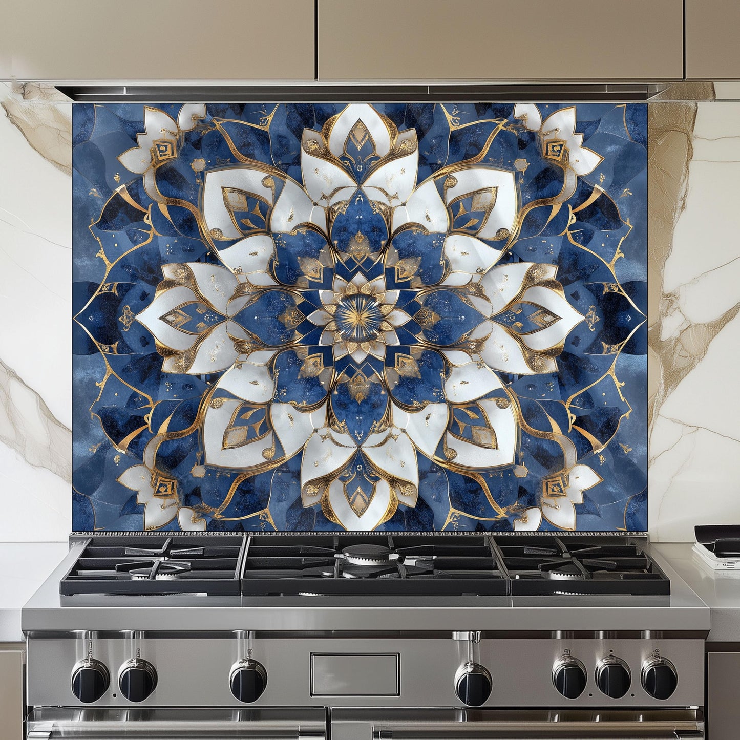 Moroccan Style Tempered Glass Stove Backsplash, Artistic Kitchen Panel, Custom Size Design
