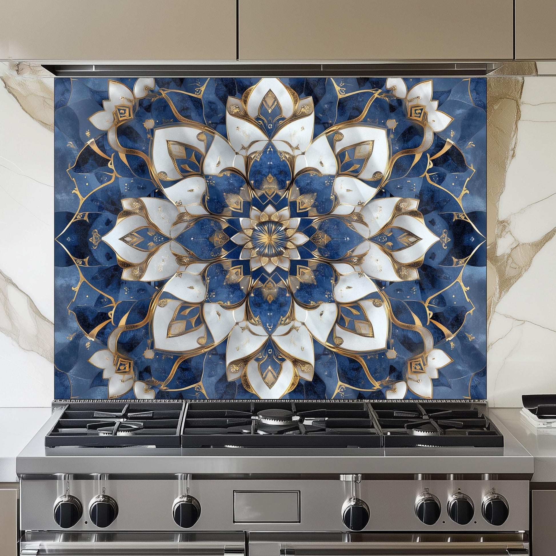 Moroccan Style Tempered Glass Stove Backsplash, Artistic Kitchen Panel, Custom Size Design