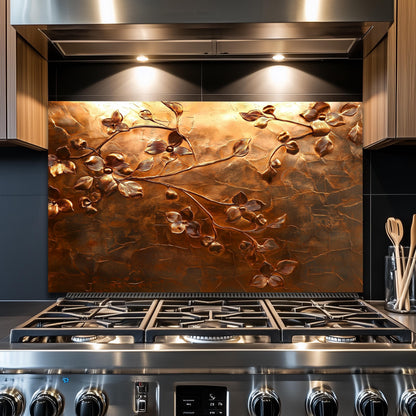 Embossed Flower Tempered Glass Kitchen Backsplash: Copper Heron Design