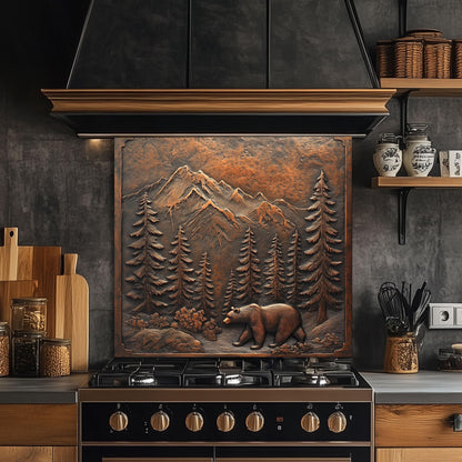Bear Woodland Tempered Glass Kitchen Backsplash Panel