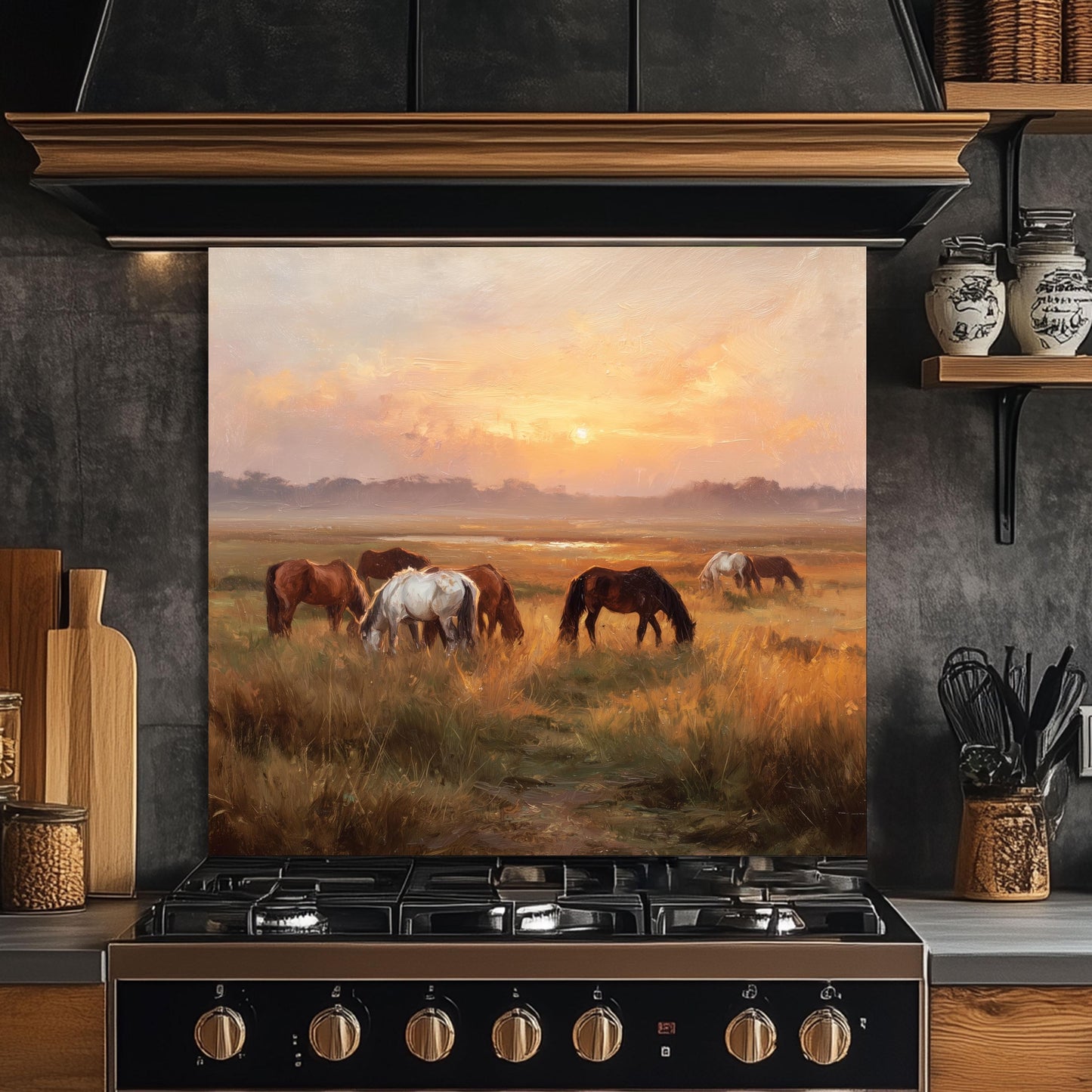 Horse Meadow Tempered Glass Backsplash – Farmhouse Kitchen Decor