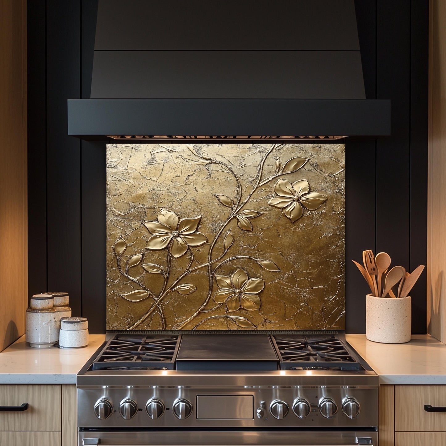 Copper Floral Tempered Glass Backsplash: Rustic Kitchen Decor