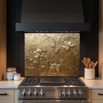 Copper Floral Tempered Glass Backsplash: Rustic Kitchen Decor