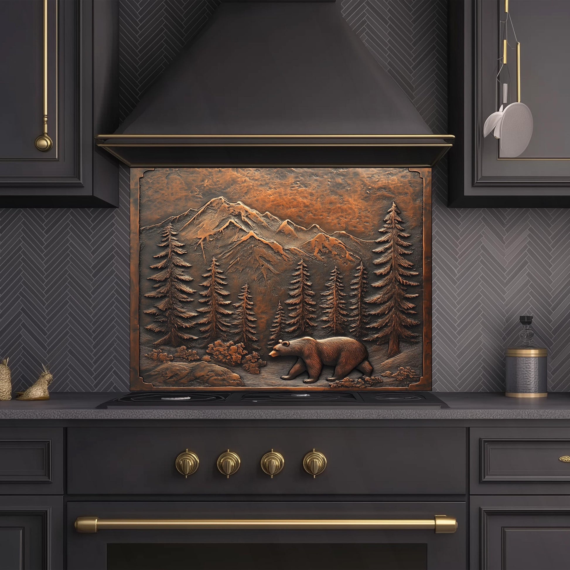 Bear Woodland Tempered Glass Kitchen Backsplash Panel