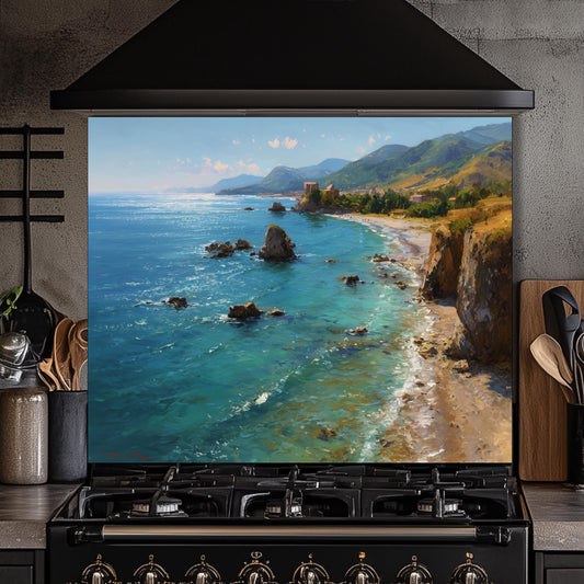Tempered Glass Mountain Sunrise Backsplash: Heat-Resistant Kitchen Wall Art