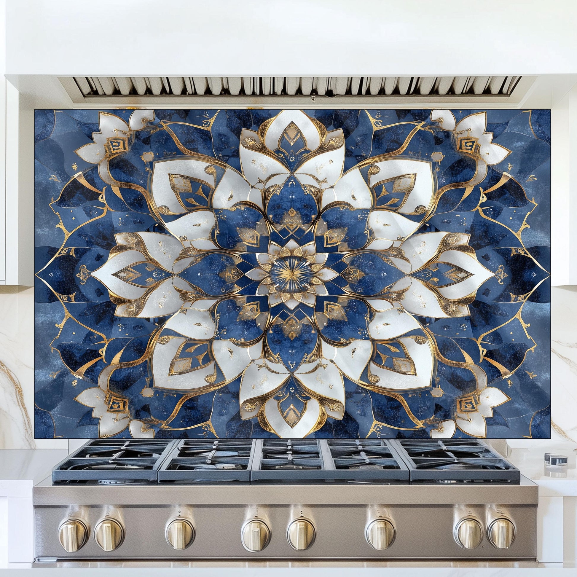 Moroccan Style Tempered Glass Stove Backsplash, Artistic Kitchen Panel, Custom Size Design