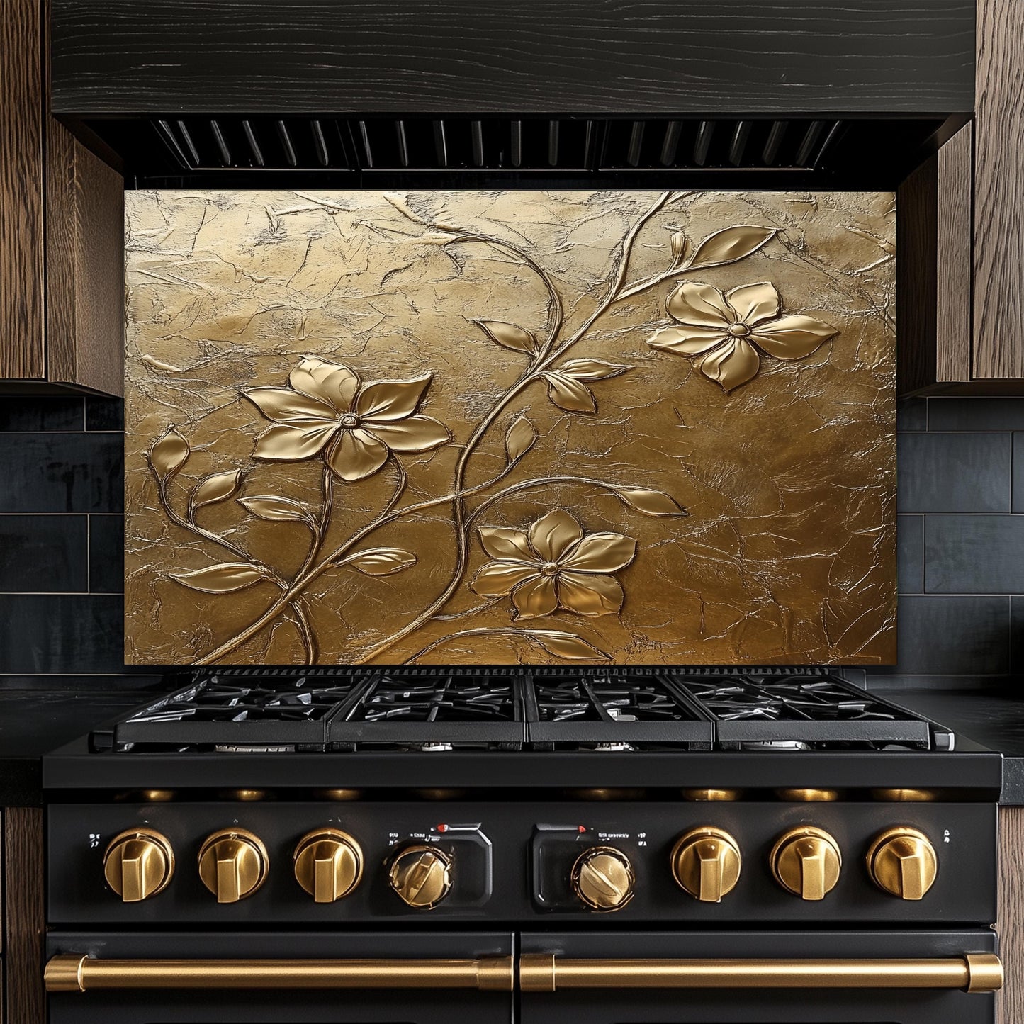 Copper Floral Tempered Glass Backsplash: Rustic Kitchen Decor