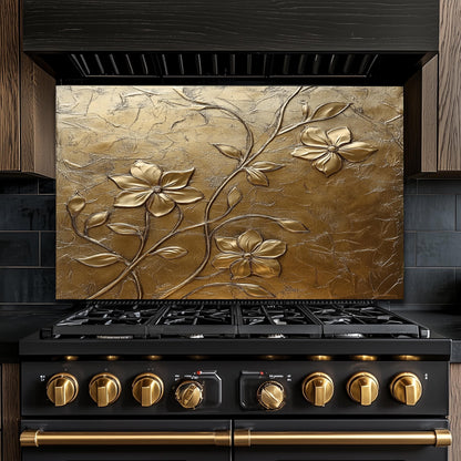 Copper Floral Tempered Glass Backsplash: Rustic Kitchen Decor