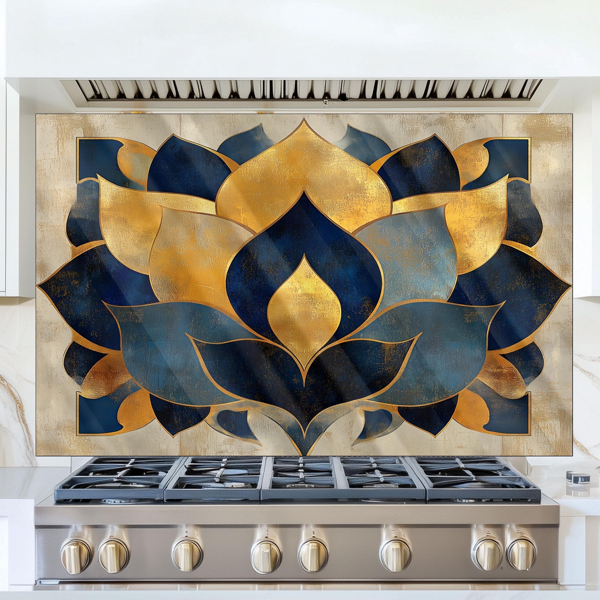 Moroccan Tempered Glass Stove Backsplash: Artistic Kitchen Splashback
