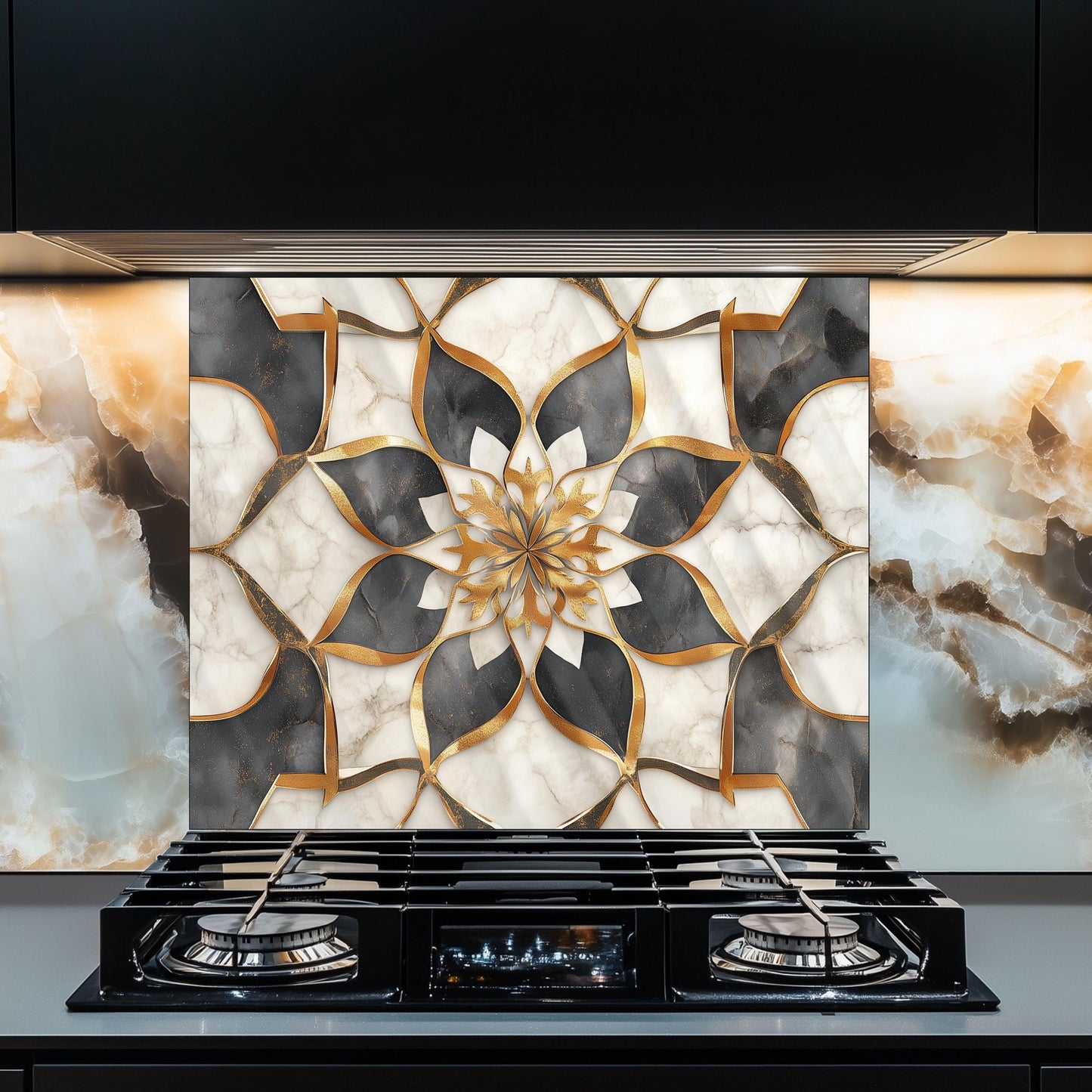 Moroccan Floral Glass Backsplash, Artistic Stove Guard, Heat Resistant Easy Clean Kitchen Wall Art