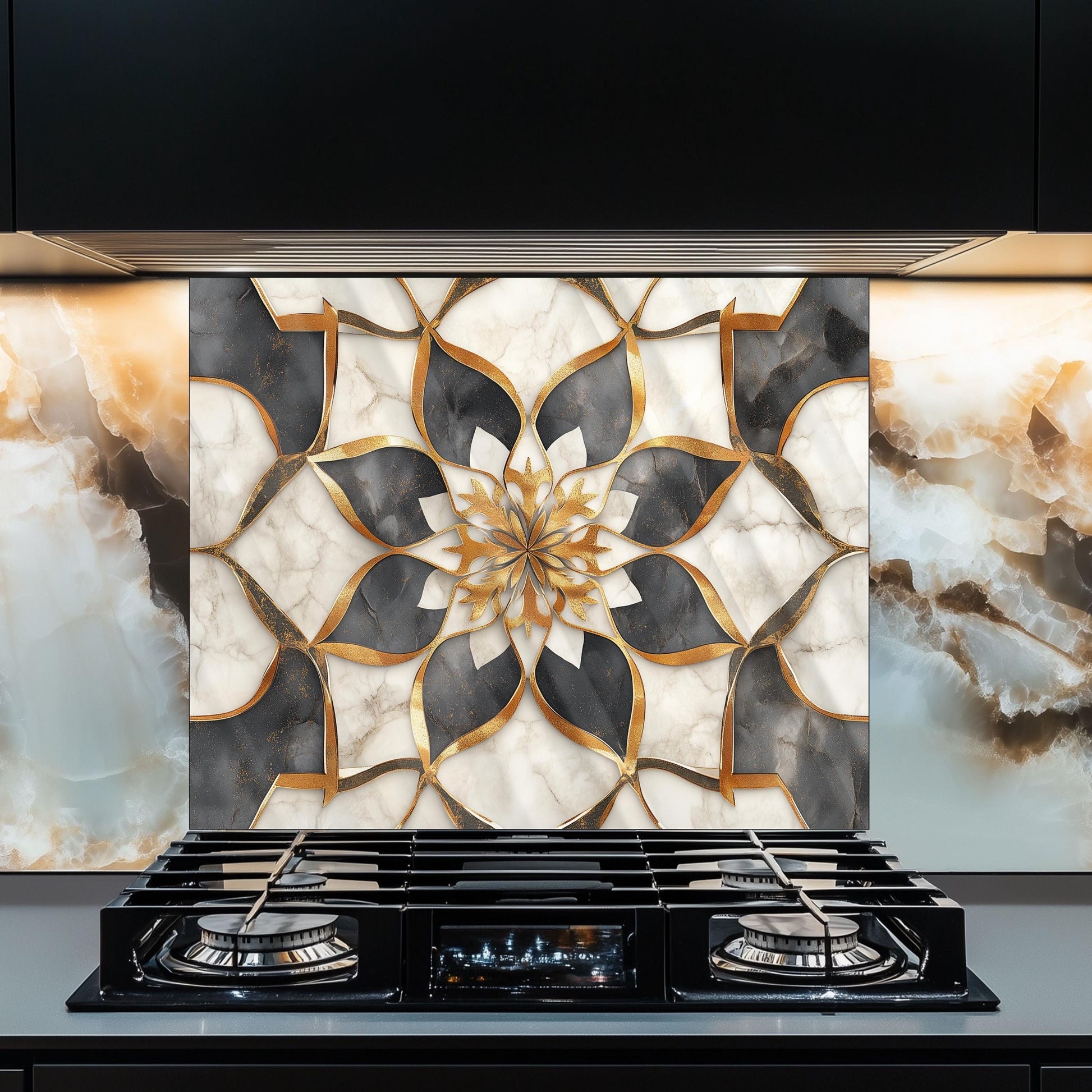 Moroccan Floral Glass Backsplash, Artistic Stove Guard, Heat Resistant Easy Clean Kitchen Wall Art