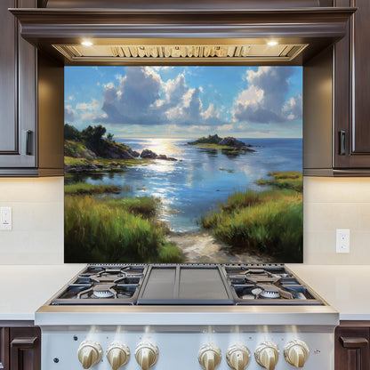 Tempered Glass Kitchen Backsplash: Mountain Sunrise Copper Effect