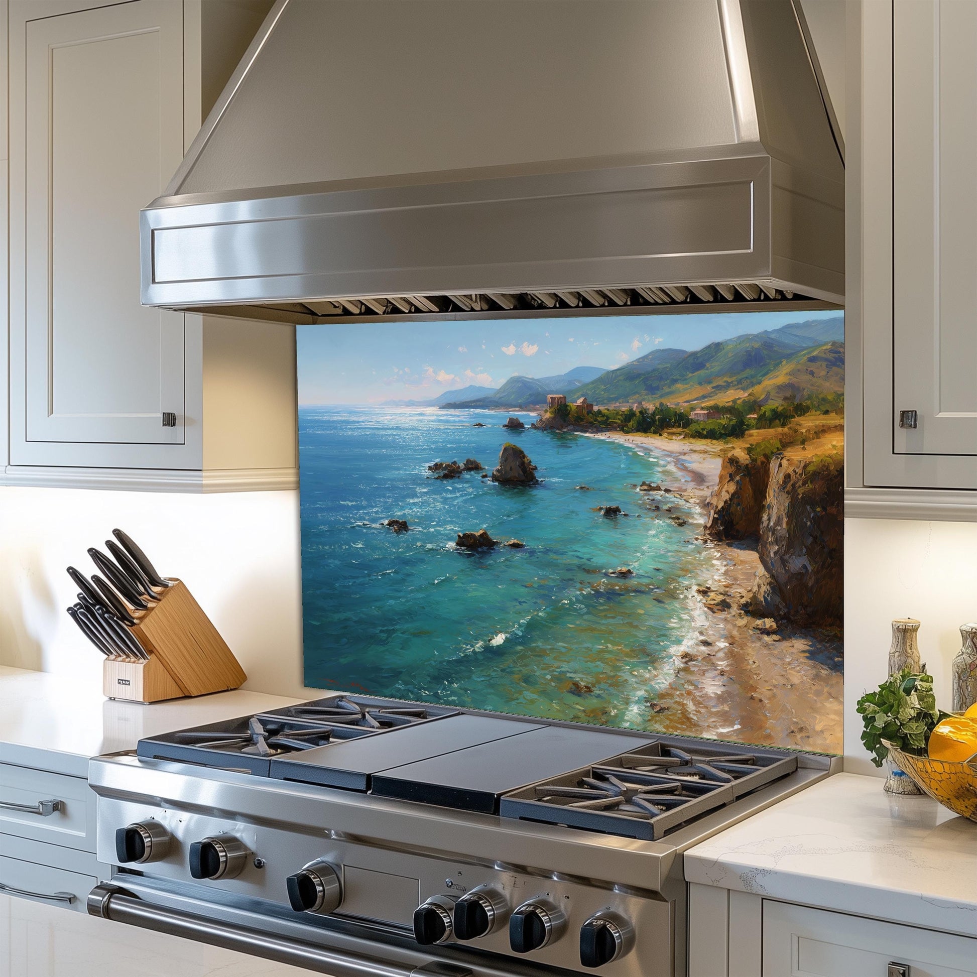 Tempered Glass Mountain Sunrise Backsplash: Heat-Resistant Kitchen Wall Art