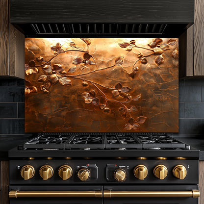Embossed Flower Tempered Glass Kitchen Backsplash: Copper Heron Design
