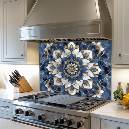 Moroccan Style Tempered Glass Stove Backsplash, Artistic Kitchen Panel, Custom Size Design