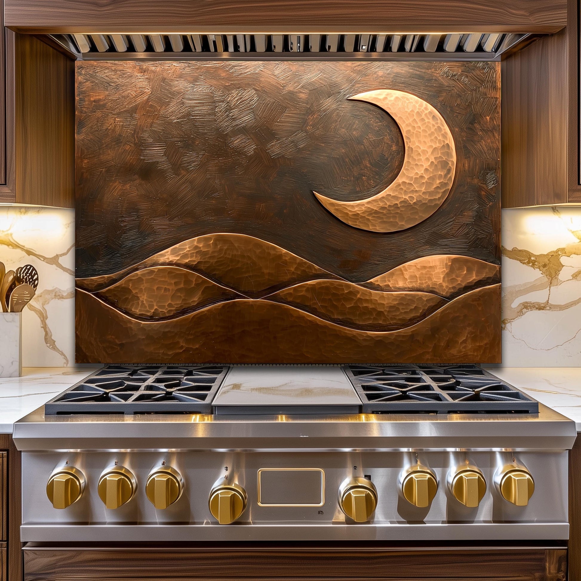 Copper Moon Tempered Glass Kitchen Backsplash: Rustic Stove Panel