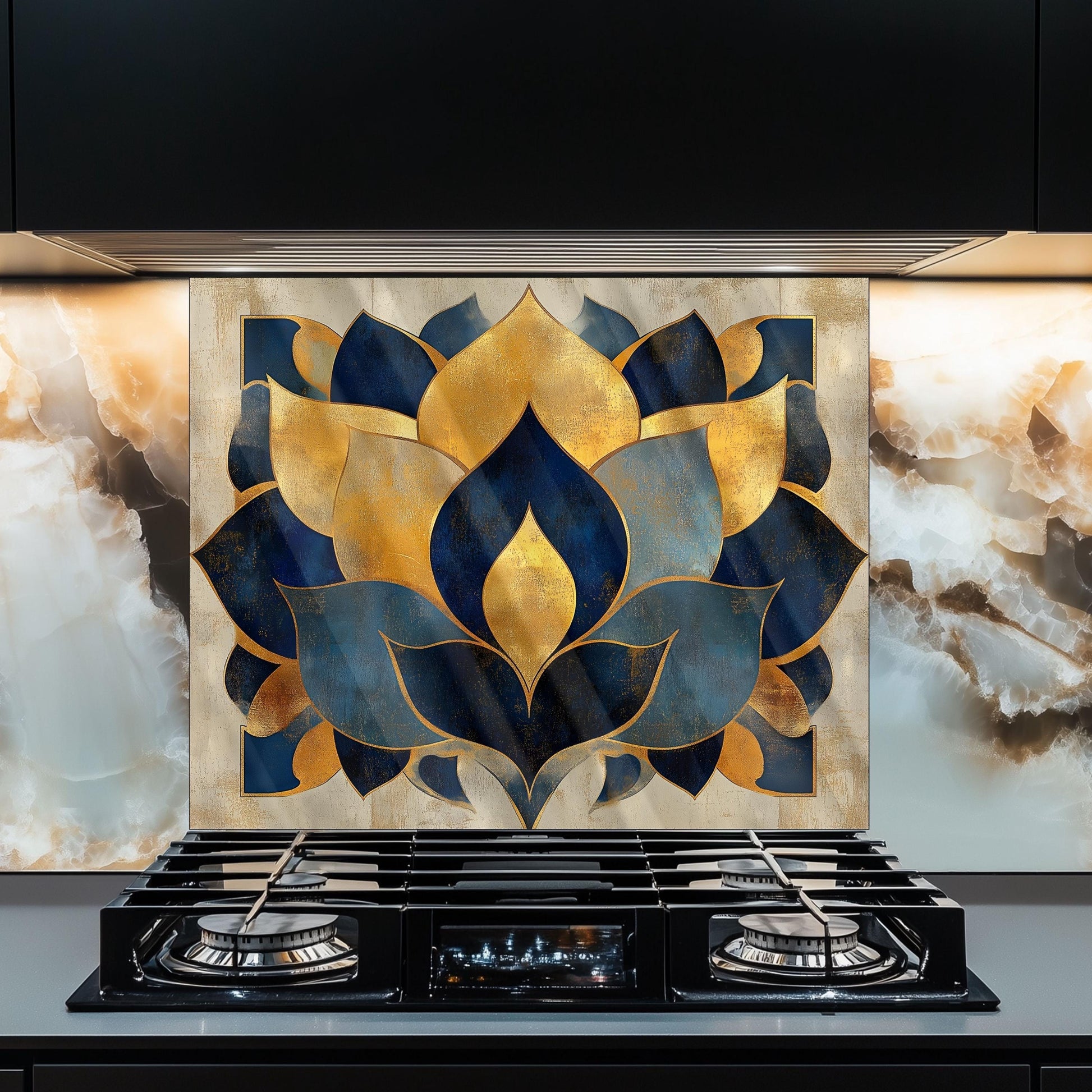Moroccan Tempered Glass Stove Backsplash: Artistic Kitchen Splashback