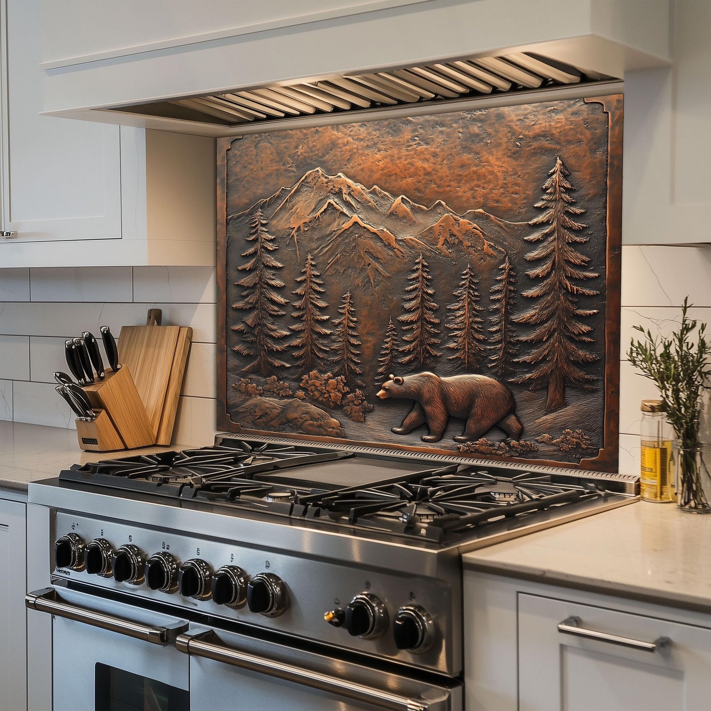 Bear Woodland Tempered Glass Kitchen Backsplash Panel