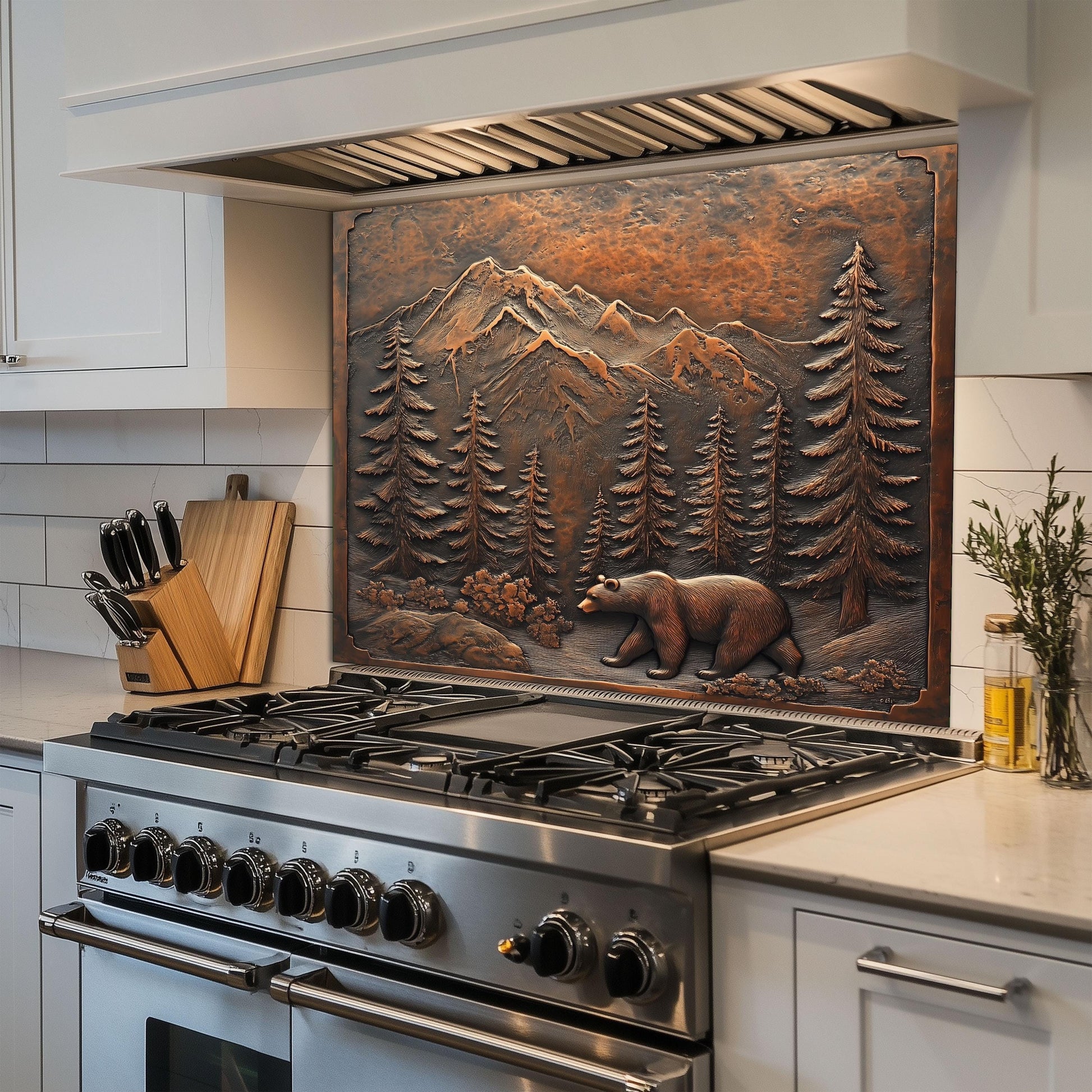 Bear Woodland Tempered Glass Kitchen Backsplash Panel