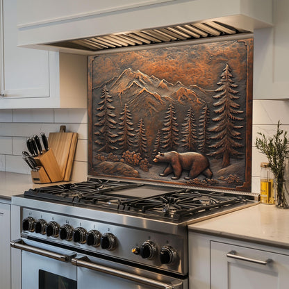 Bear Woodland Tempered Glass Kitchen Backsplash Panel