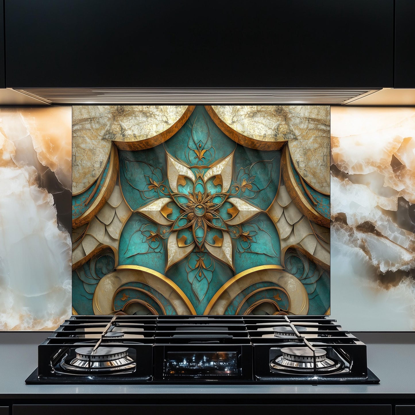 Moroccan Style Tempered Glass Kitchen Backsplash, Exotic Tile Mosaic Art, Custom Size Design