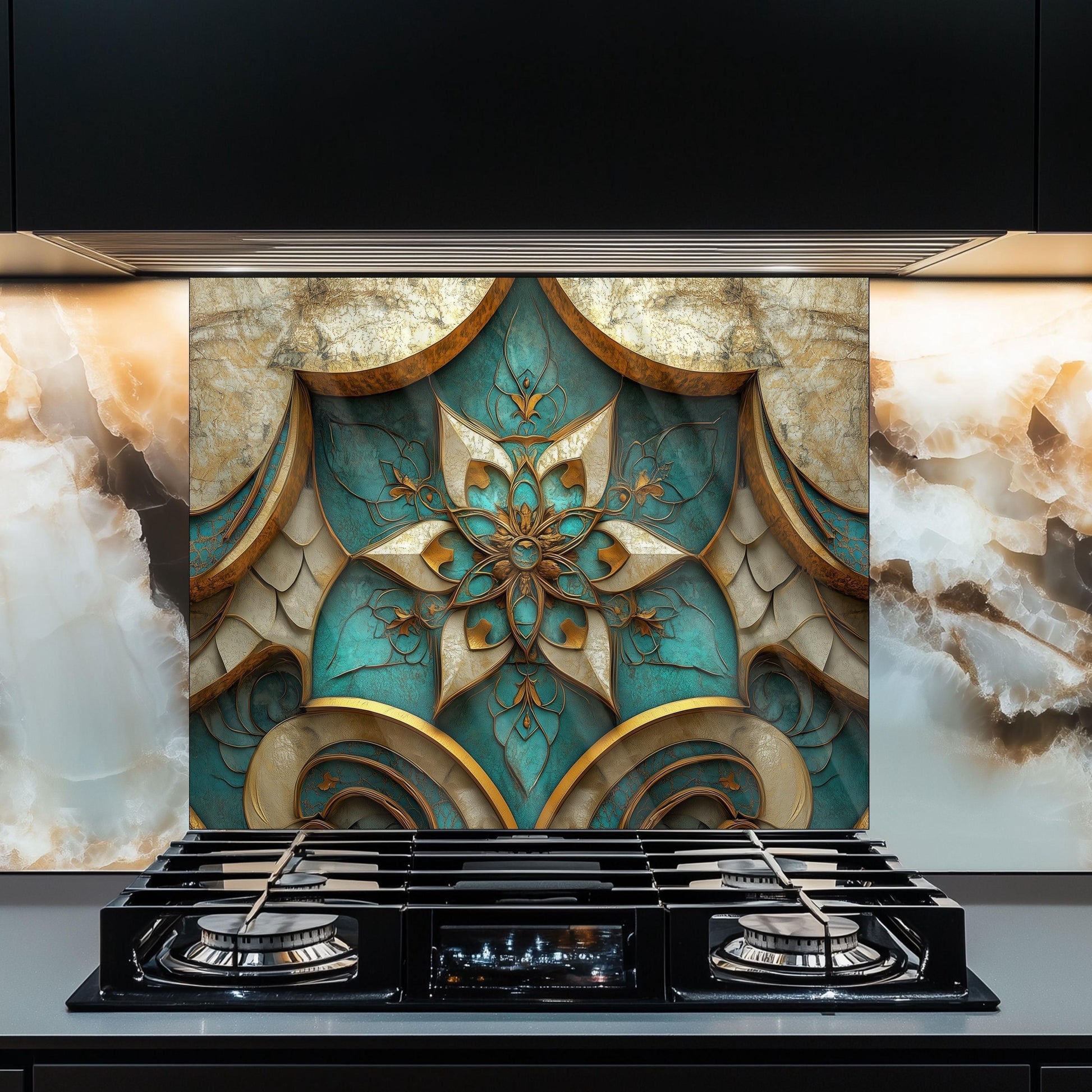 Moroccan Style Tempered Glass Kitchen Backsplash, Exotic Tile Mosaic Art, Custom Size Design